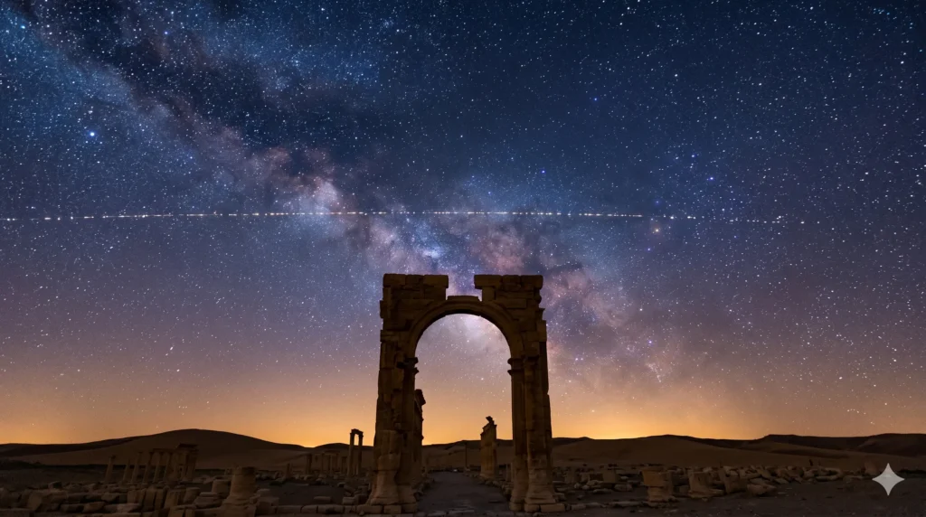قطار أقمار ستارلينك يعبر السماء فوق الصحراء السورية في صورة فلكية رائعة